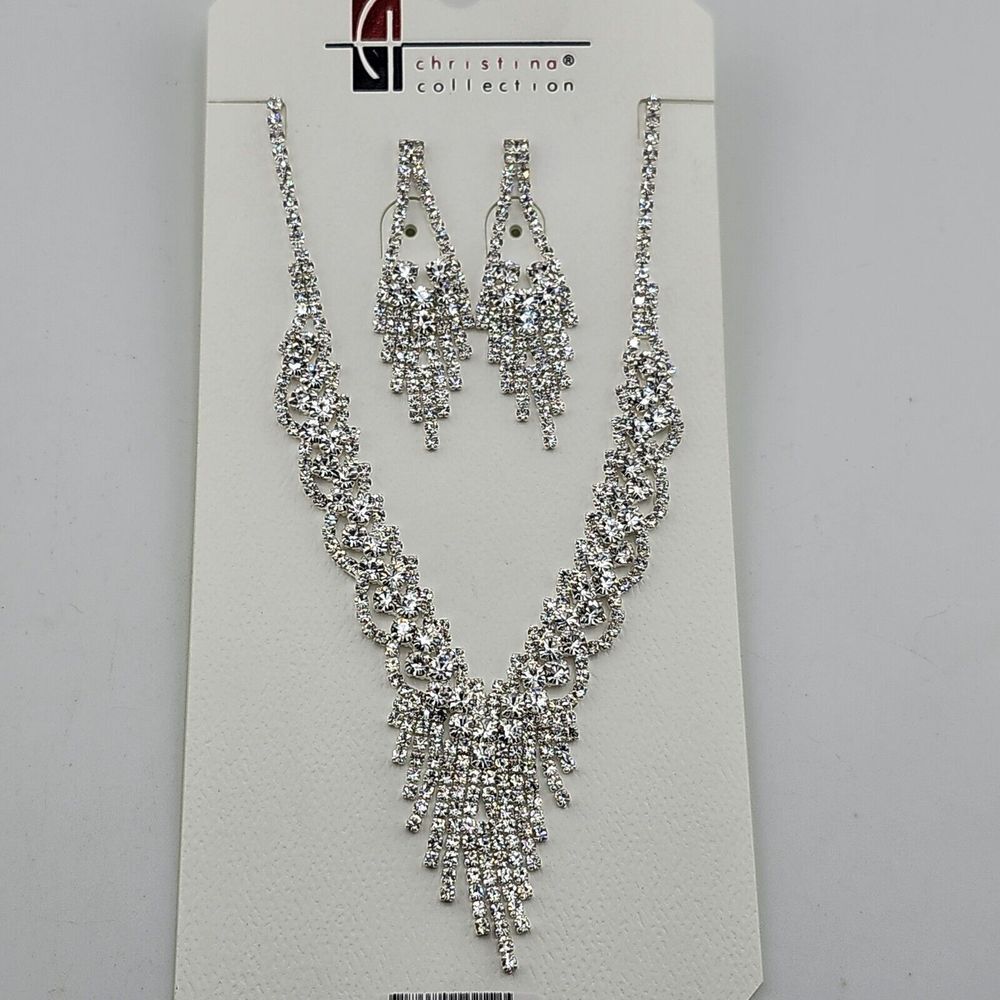 Nwt Christina Collection Rhinestone‎ Statement Necklace With Earrings